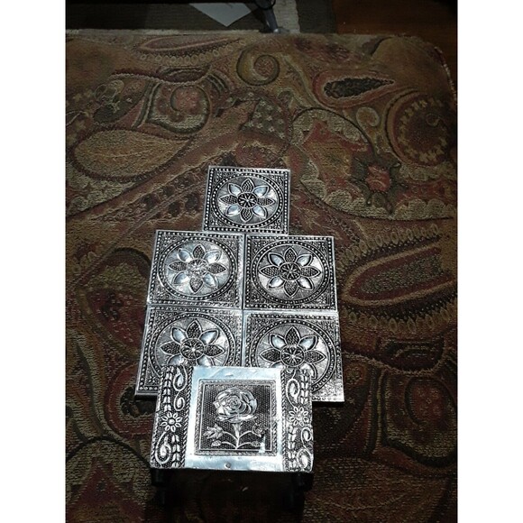 Vintage  Silverstone 5 piece coaster set, Floral, Made in India - Picture 1 of 4